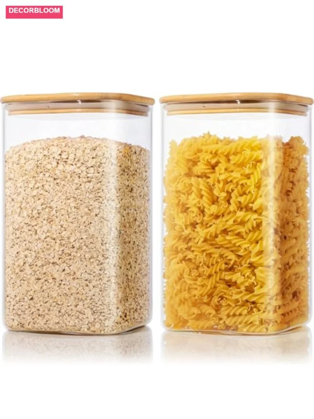 168oz Square Glass Storage Containers with Bamboo Lids Airtight Set of 2